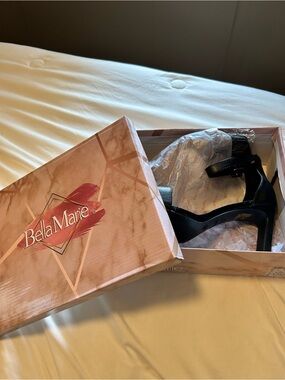 Bella Marie Black Patent Ankle-Strap High Heels